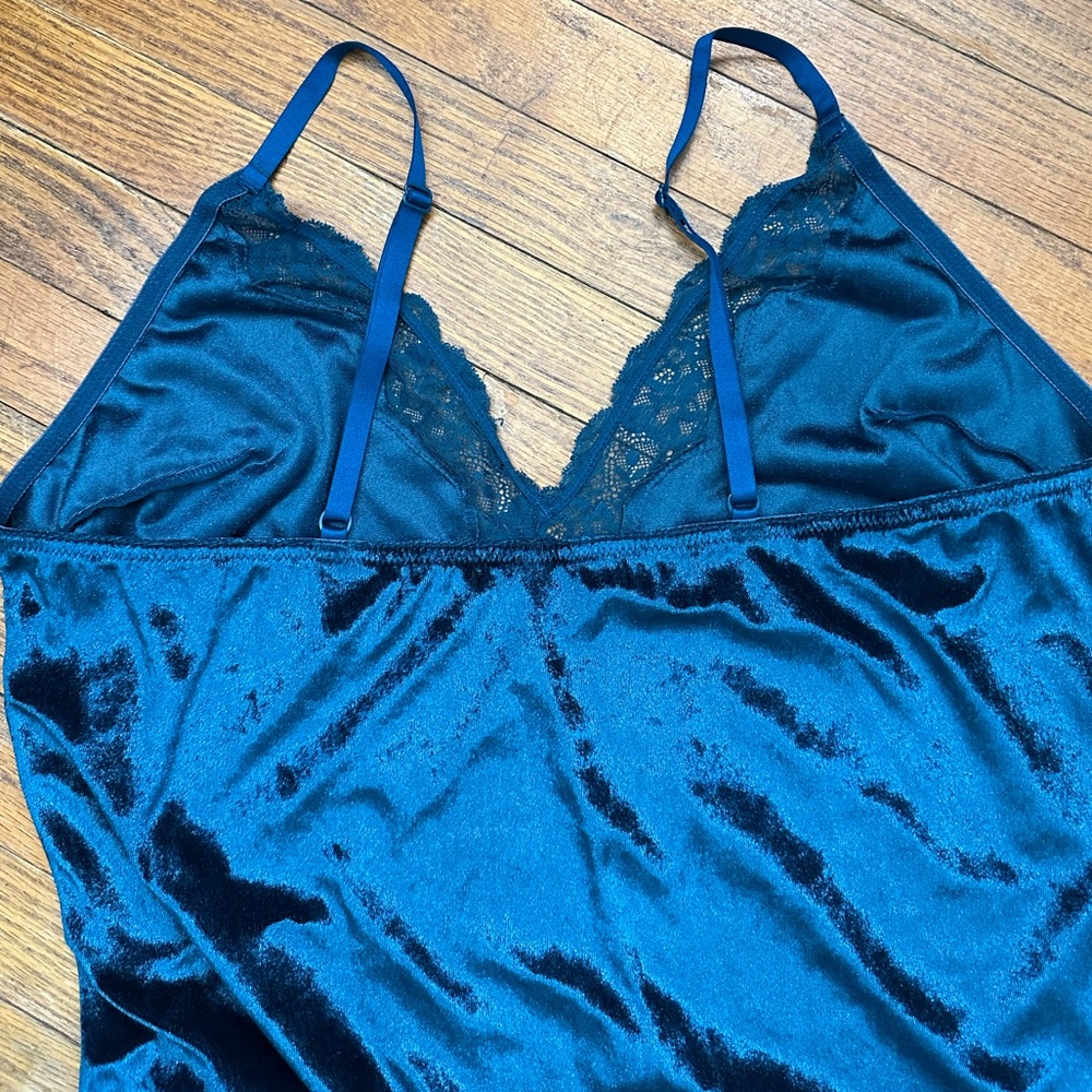 Gilligan O'Malley Teal Velour Floral Lace Adj Strap Sexy Babydoll Lingerie Sz XL - Picture 5 of 9